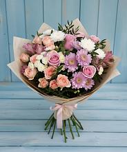 Букет цветов из:  Хризантемы, Розы и Альстромерии в Лакинске